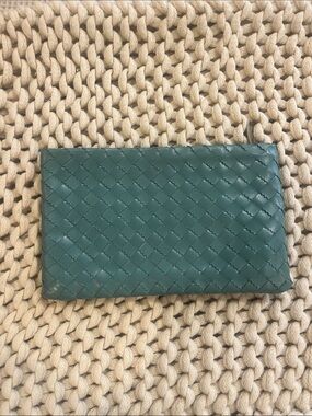 Bottega Veneta Teal Intrecciato Woven Leather Clutch